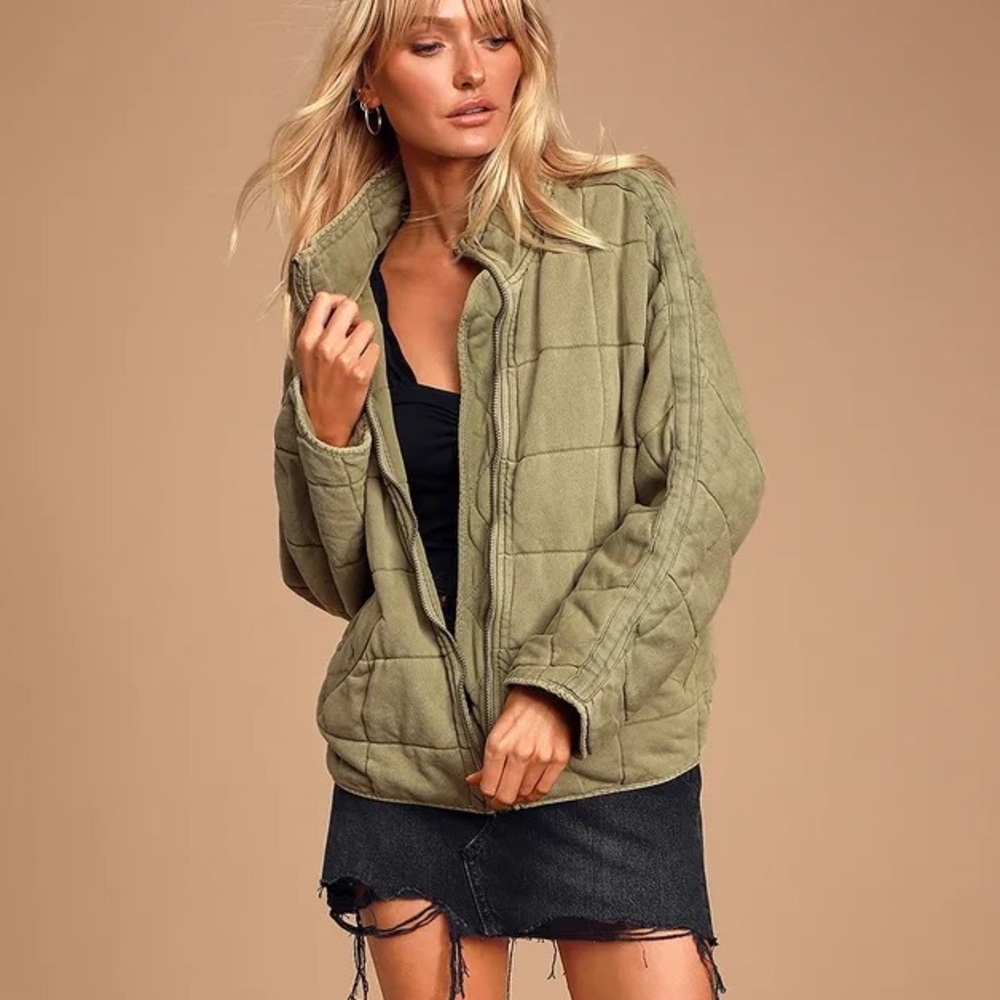 Free People Dolman Quilted Jacket in Olive